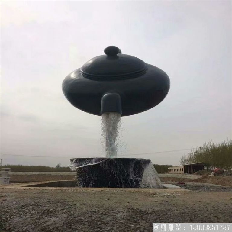 巨大型天壺流水雕塑，懸空倒流水茶壺倒水雕塑，壺雕塑